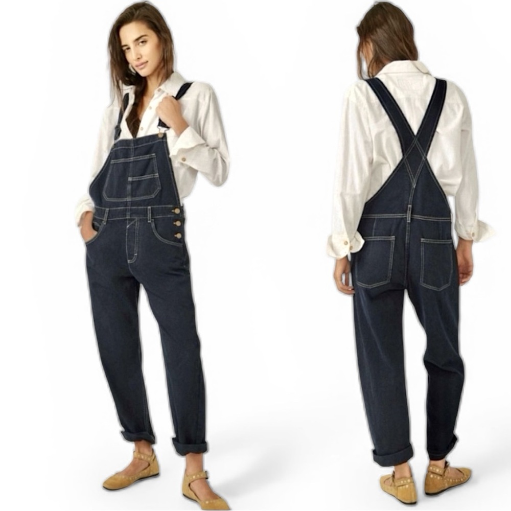 SALE! Free People x We The Free Ziggy Denim Overalls in Dark Wash - Picture 3 of 13